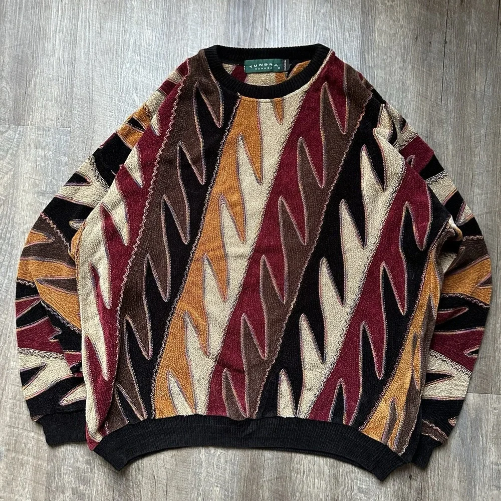 Norm Thompson Tundra Vintage‎ 3D Knit Sweater XXL Abstract Coogi Style